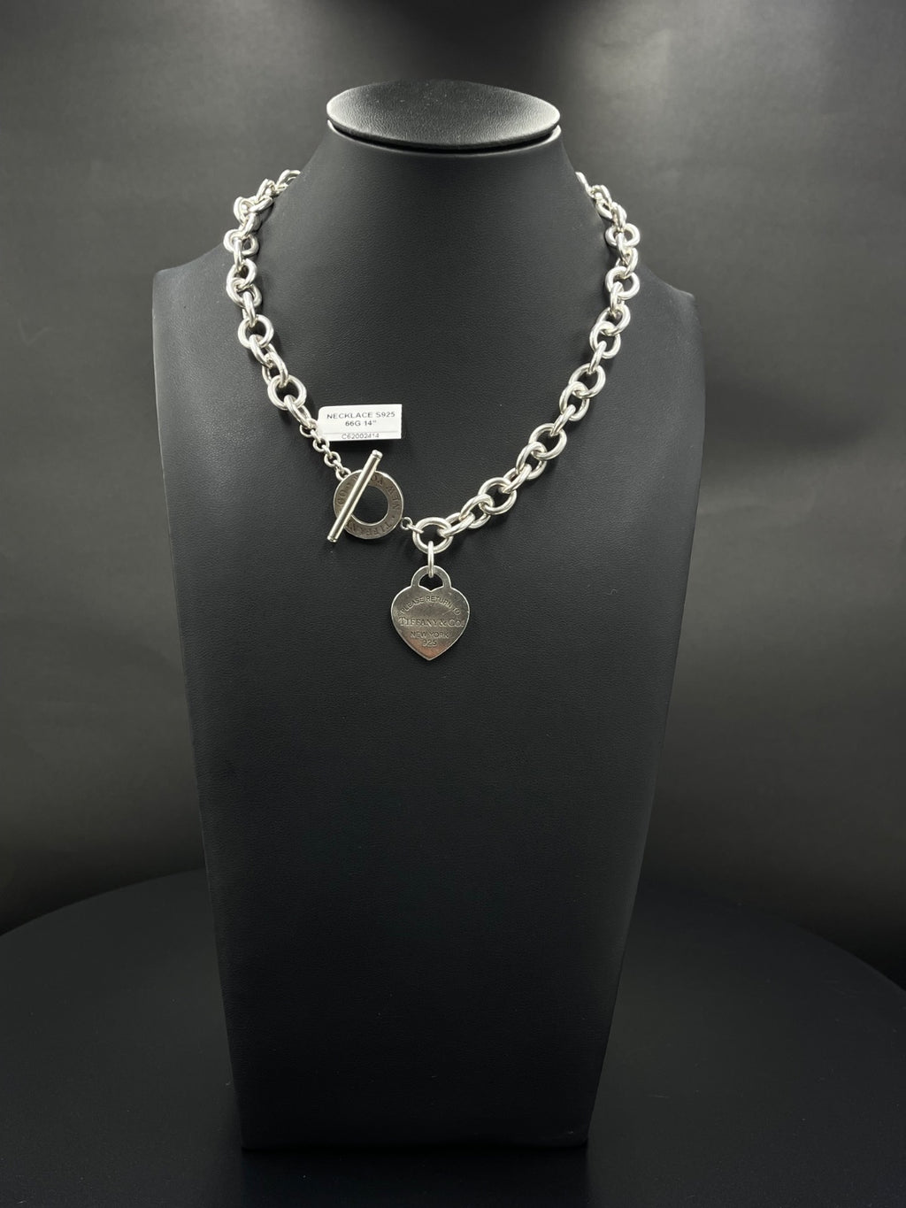 Tiffany & Co .925 sterling silver link necklace with heart charm, 14 inch, 66g | DD Pawn Loans