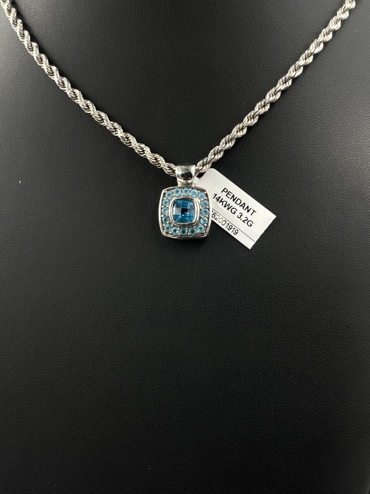 14K White Gold Blue Topaz Halo Pendant 3.2g | DD Pawn Loans