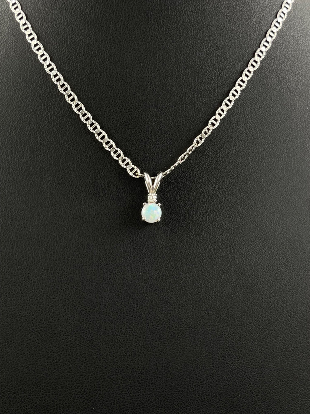 White Gold Opal & Diamond Pendant