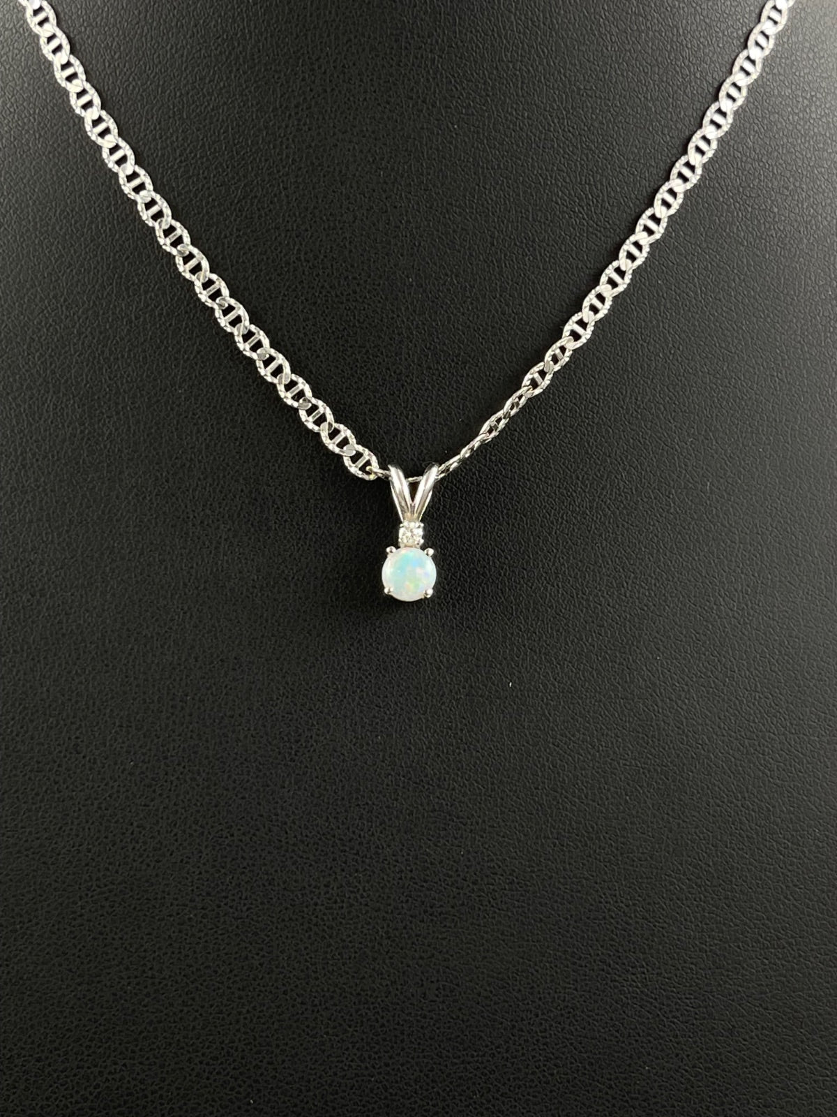White Gold Opal & Diamond Pendant
