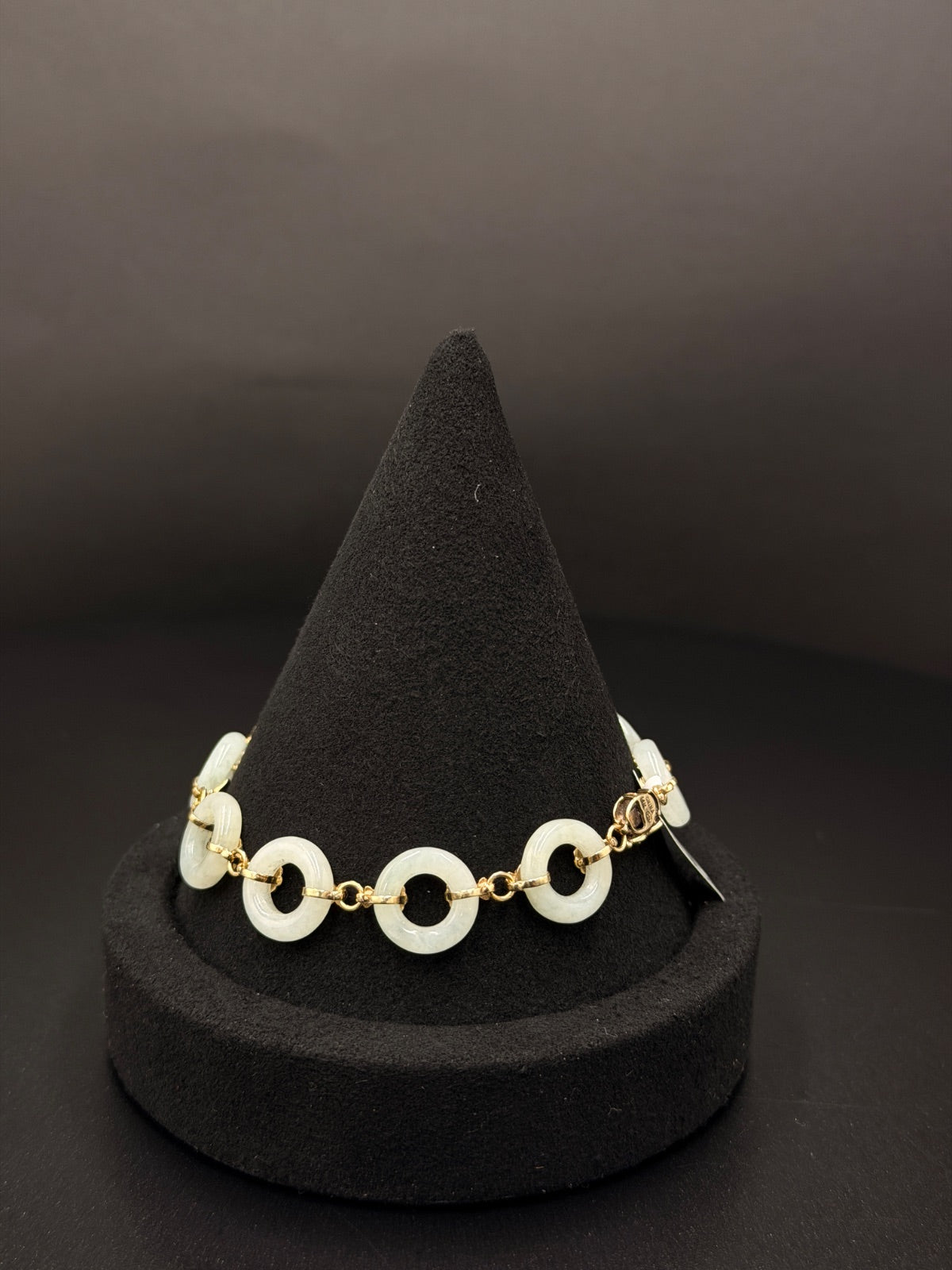 14K Gold Bracelet with Pale Green Stone Donut Links 3 Grams — photo 2