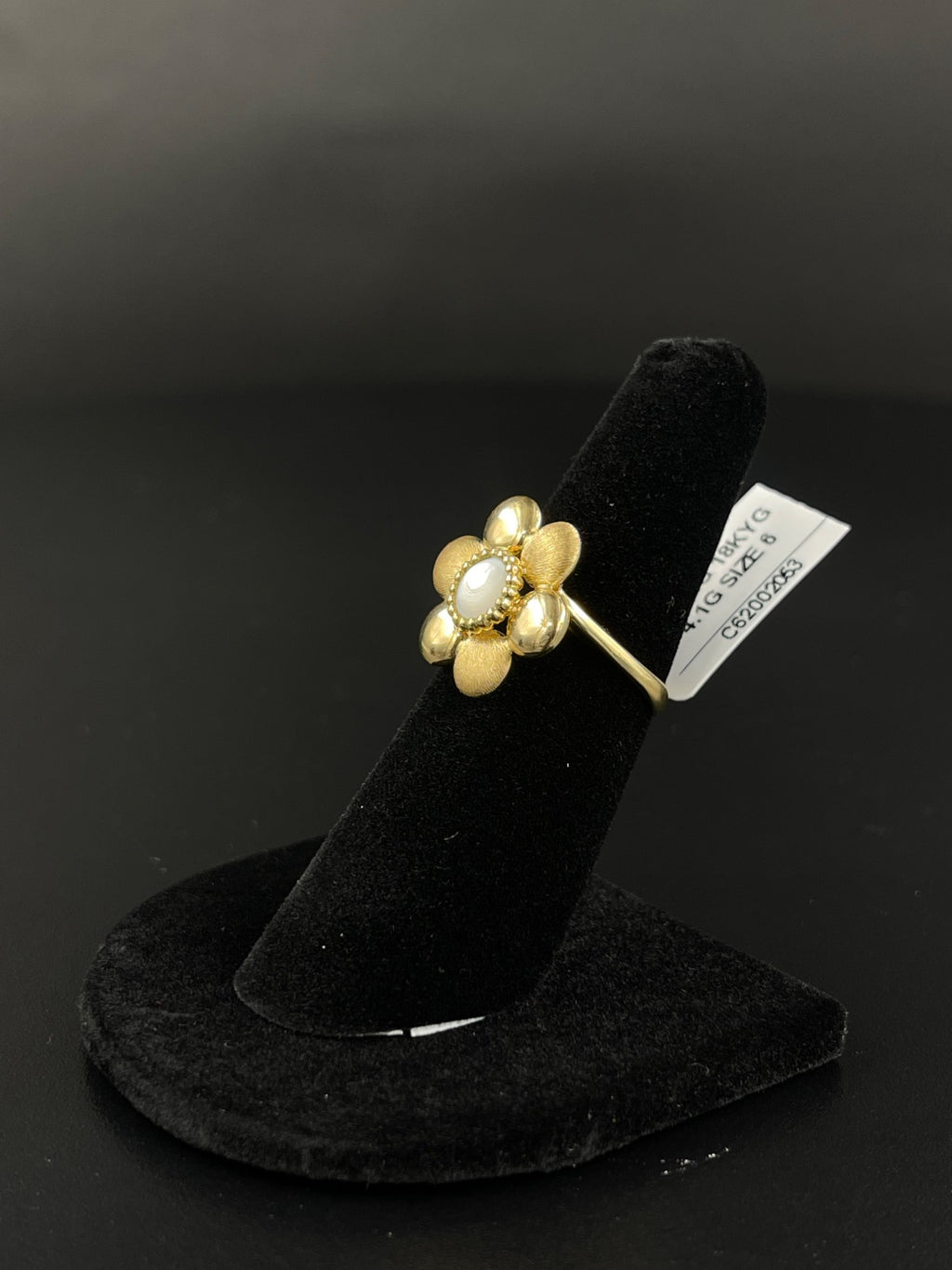 18K Gold Flower Ring with Pearl Size 6 4.1g — photo 2