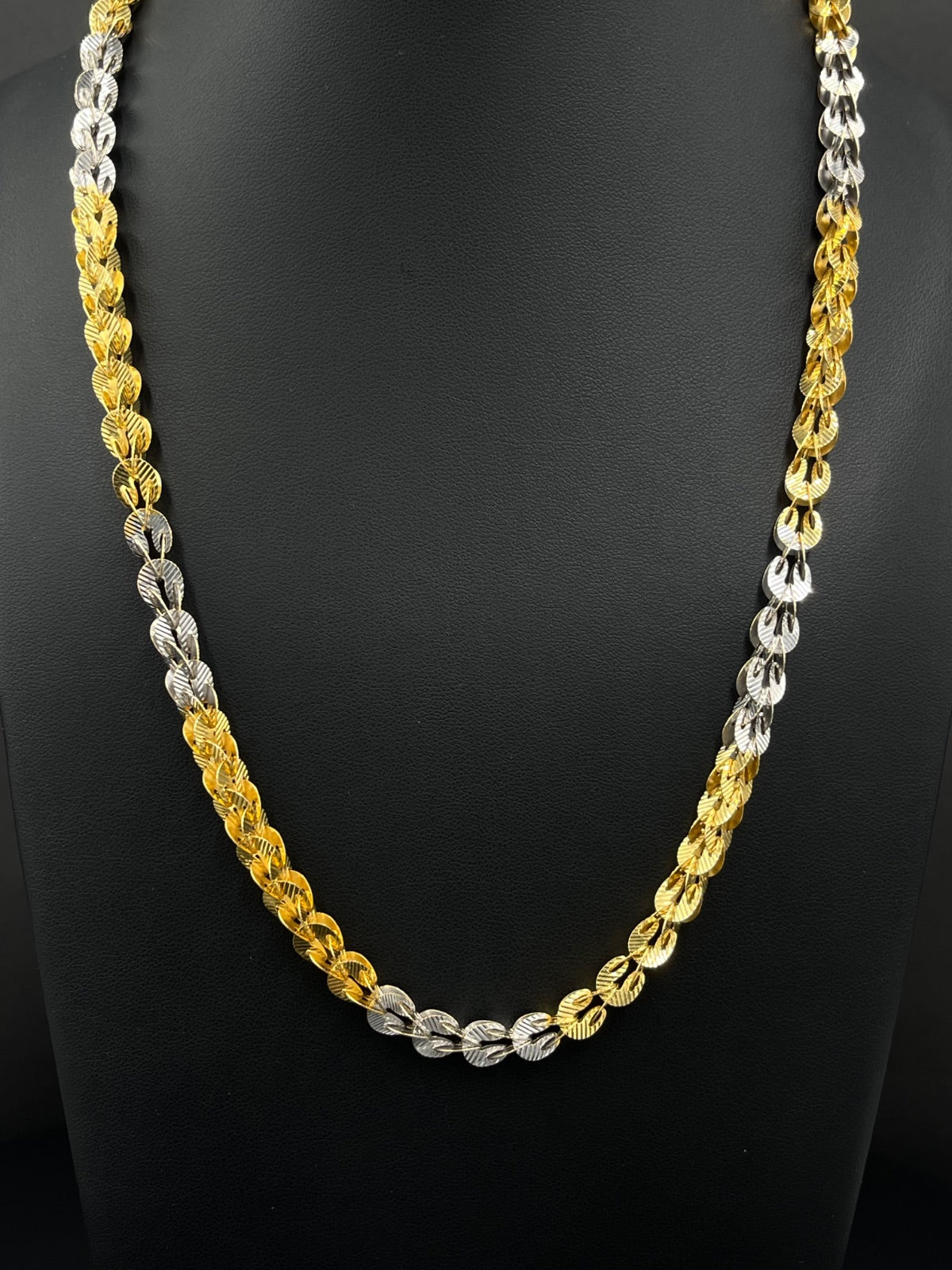 22K Gold Two-Tone Twisted Chain Necklace for Sale