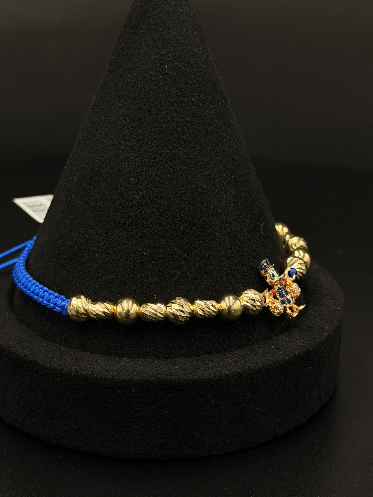 18K Gold Bracelet with Blue Charm Adjustable
