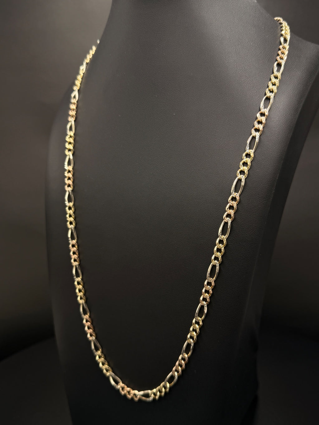 14K Gold Tri-Color Figaro Chain 25 in