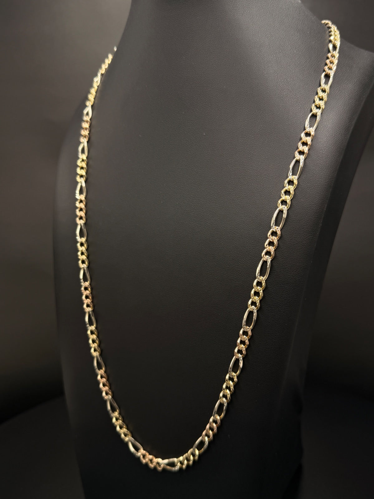 14K Gold Tri-Color Figaro Chain 25 in