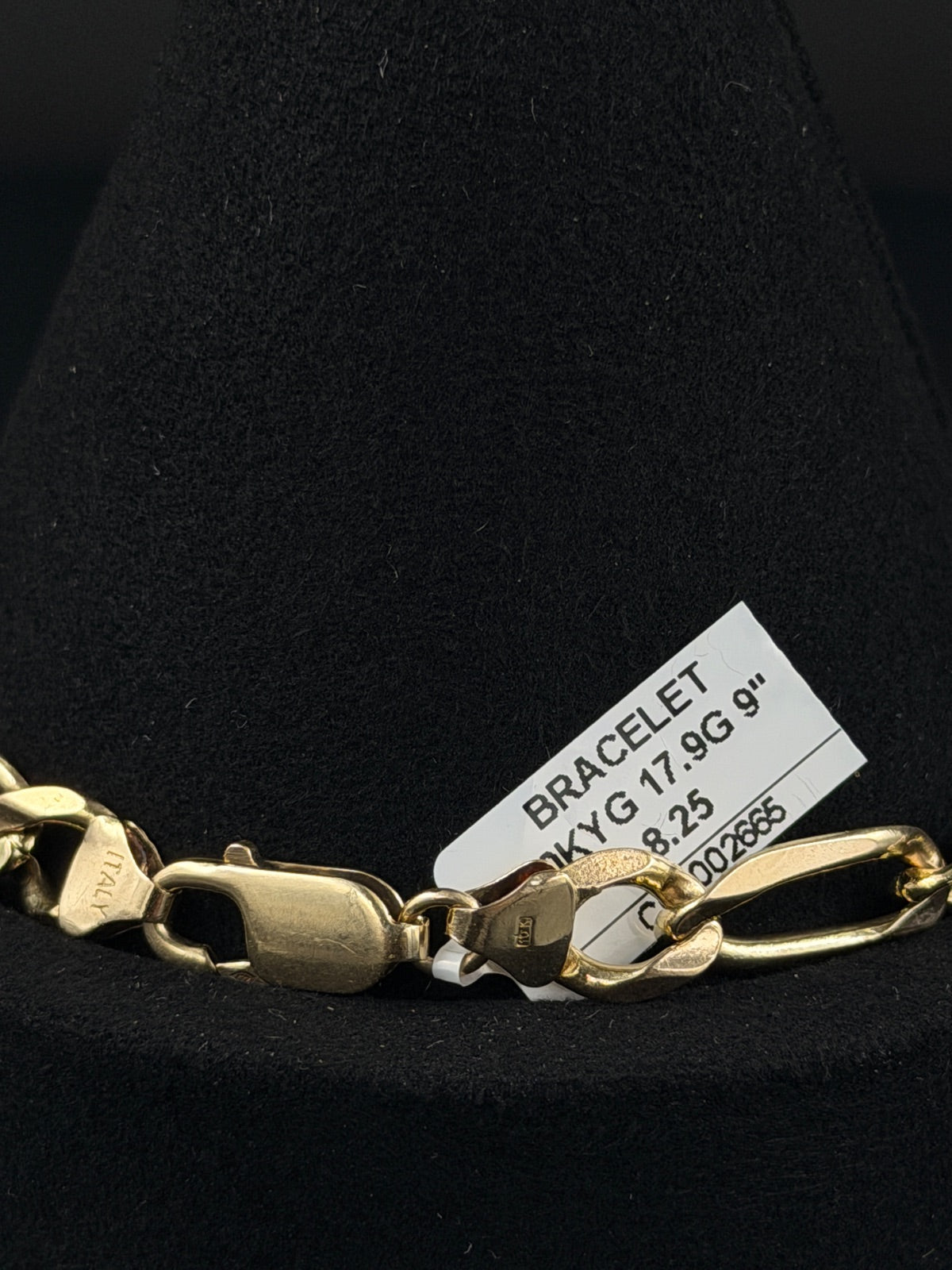 10K Gold Figaro Chain Bracelet 9 inch