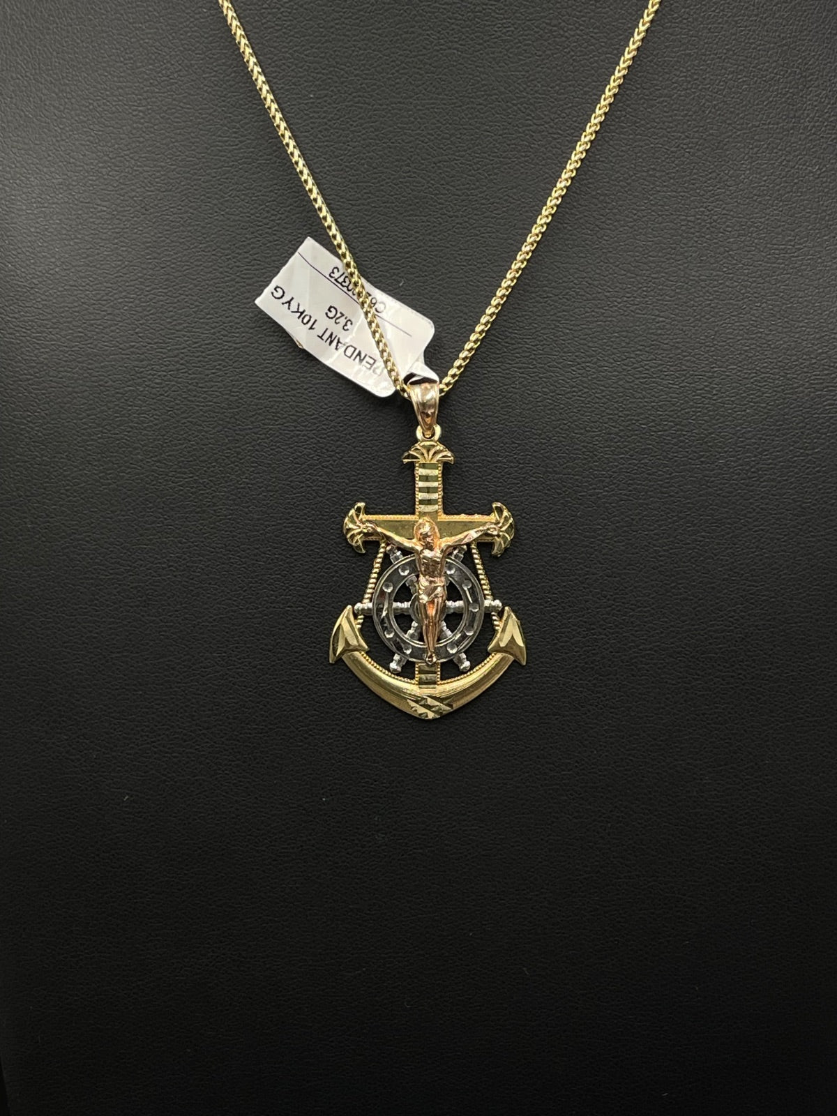 10K Gold Anchor Crucifix Pendant 3.2g