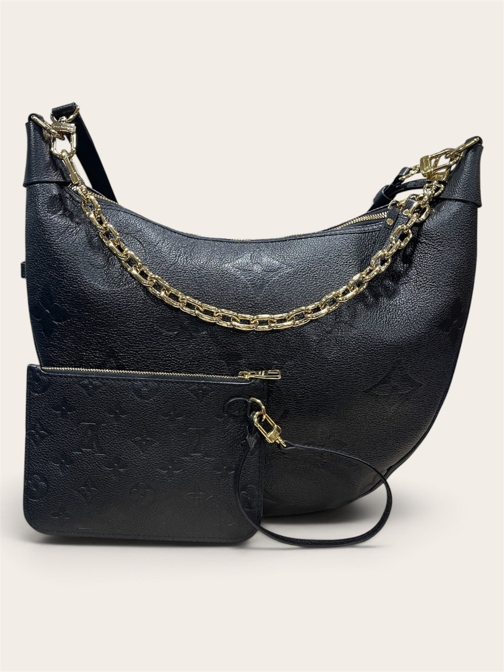 Louis Vuitton Black Hobo Bag Gold Chain