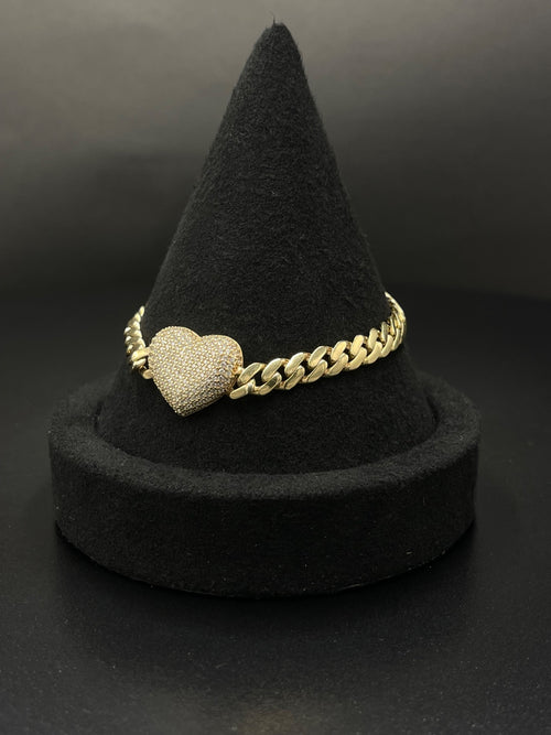 10K Gold Curb Chain Bracelet with Heart Charm 7in 6mm 10.1g — photo 2