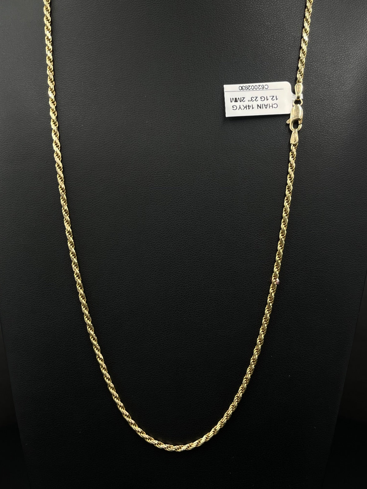 14K Gold Rope Chain Necklace 23 in 2mm