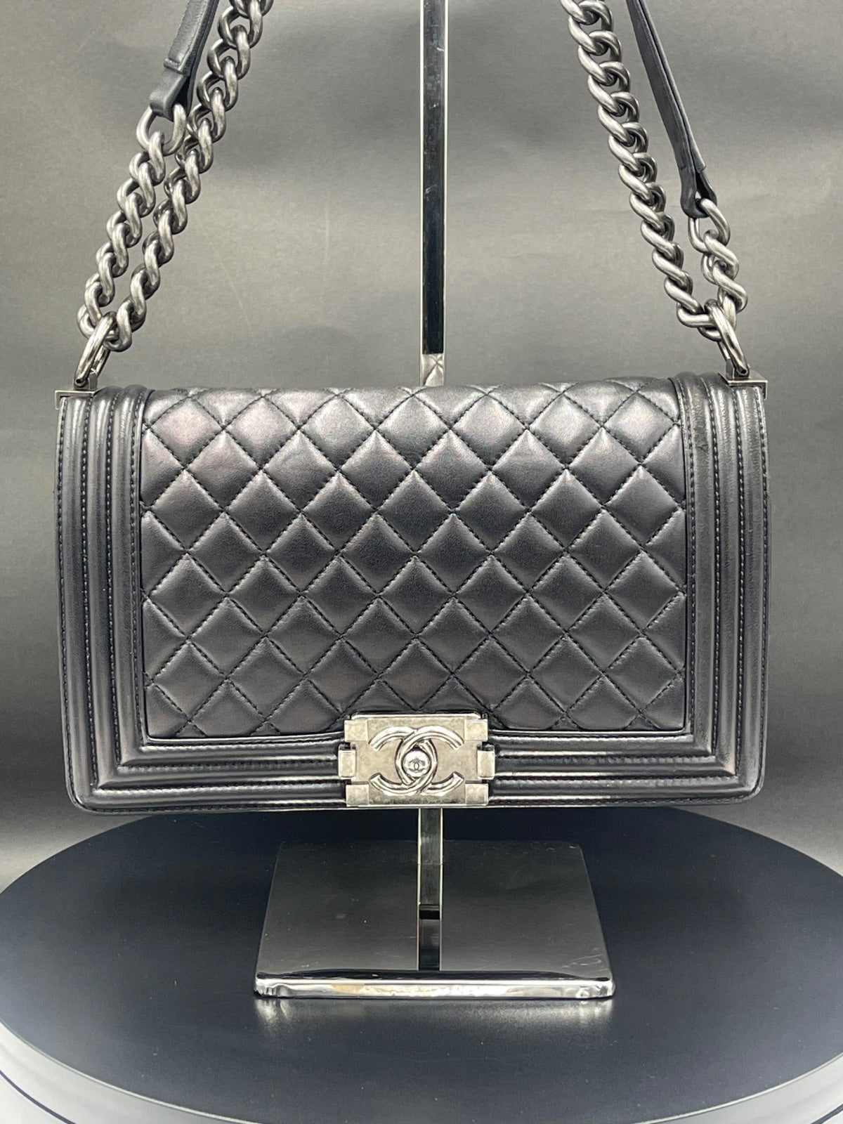 Chanel Boy Handbag Medium Calfskin Ruthenium