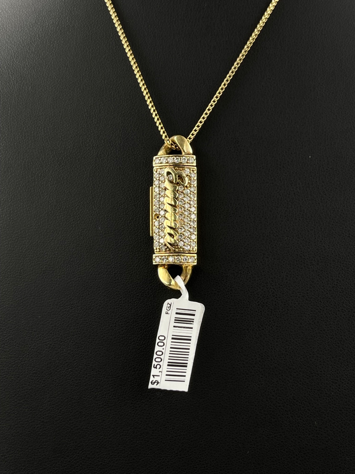 Gold Diamond Lock Pendant with Script Detail 11.25mm
