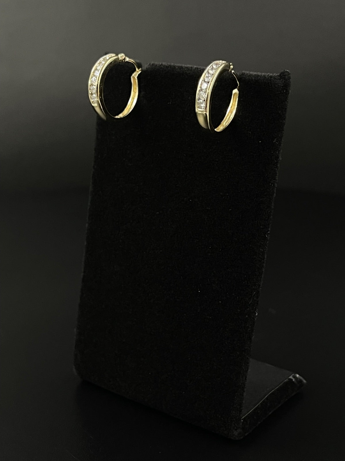 14K Gold Diamond Hoop Earrings 3.8g