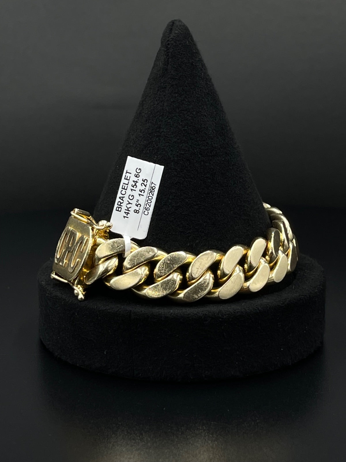 14K Gold Cuban Link Bracelet CPC Buckle 8.5"