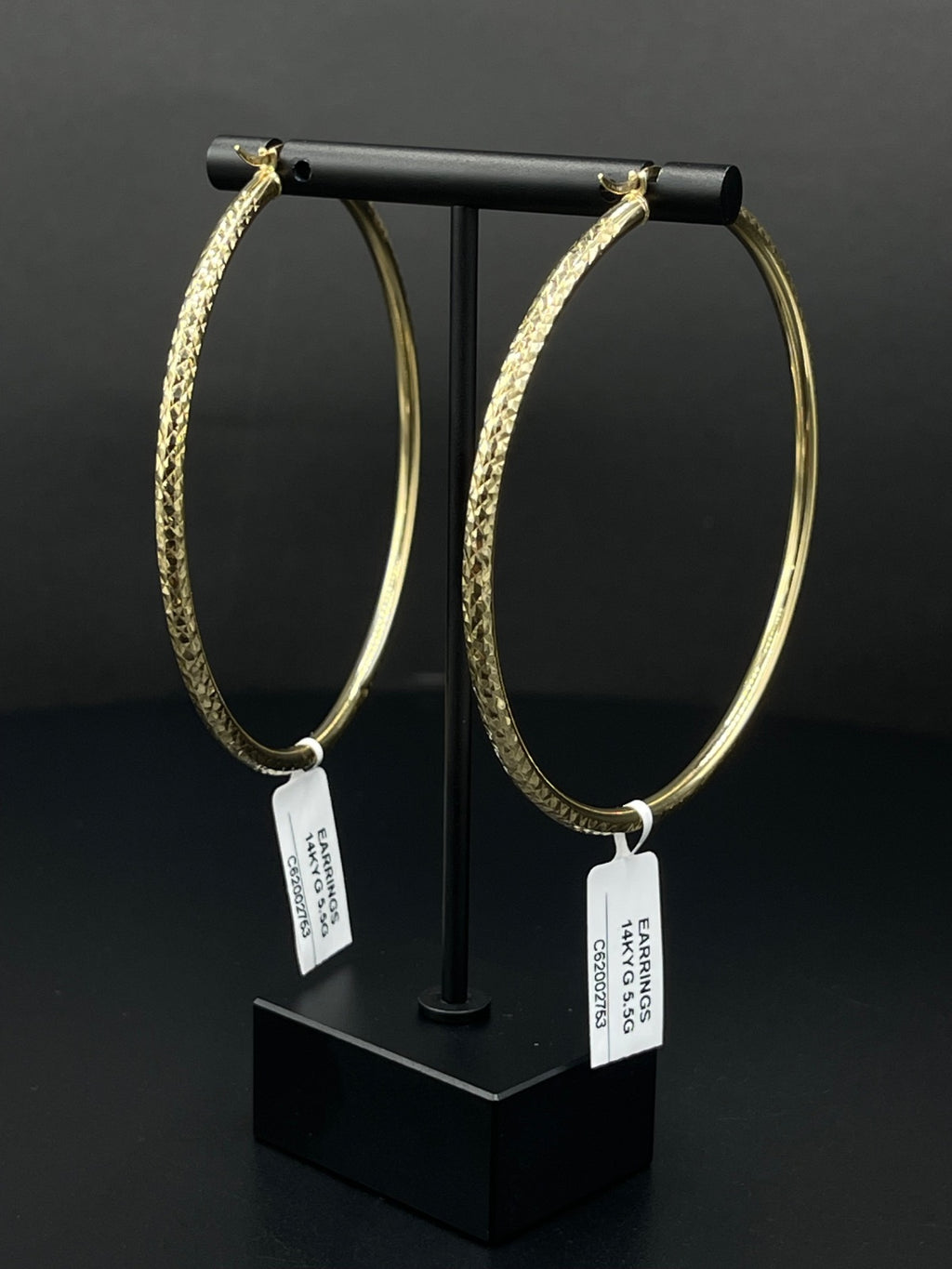 14K Gold Textured Hoop Earrings 67.84mm