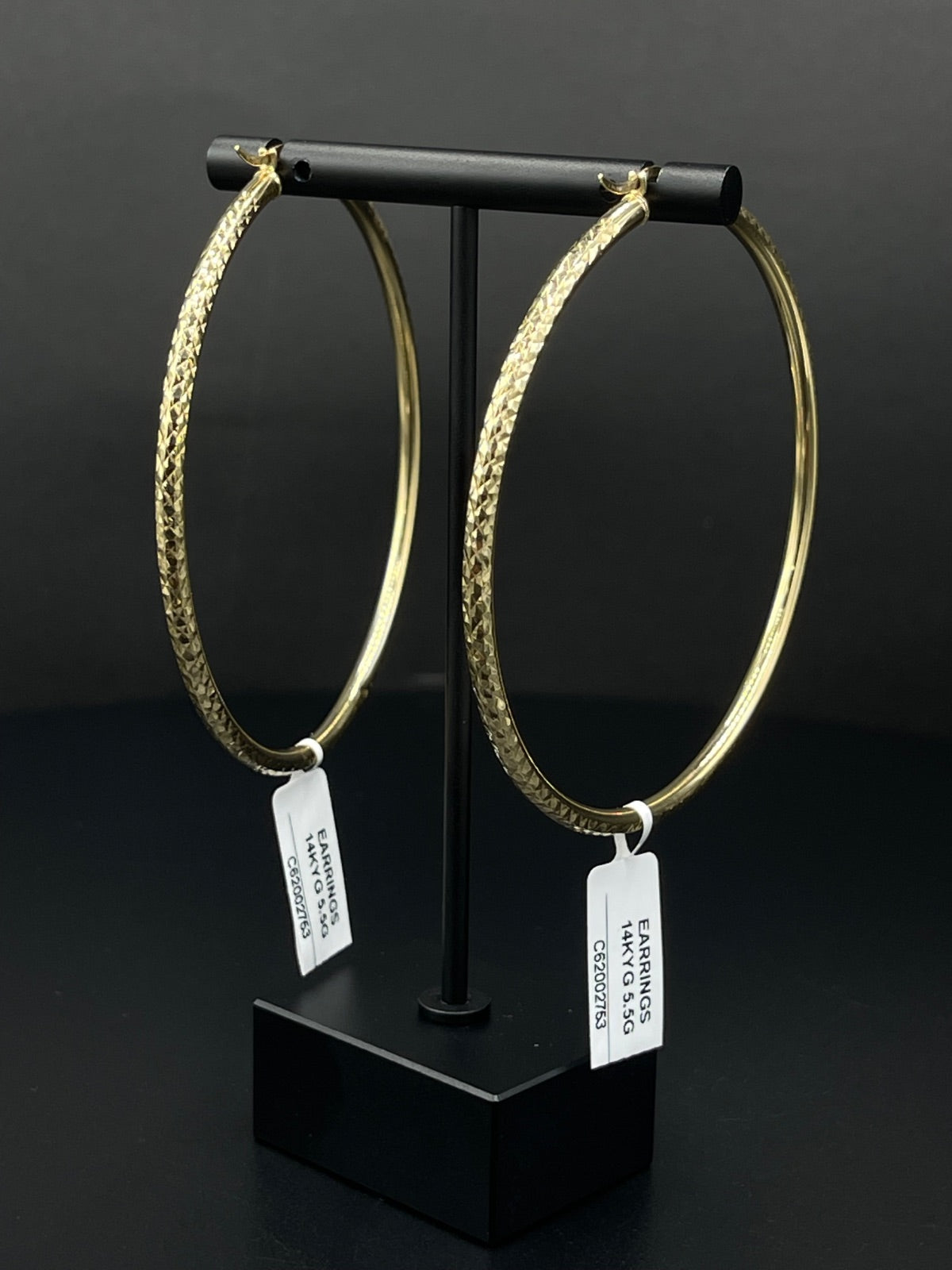 14K Gold Textured Hoop Earrings 67.84mm