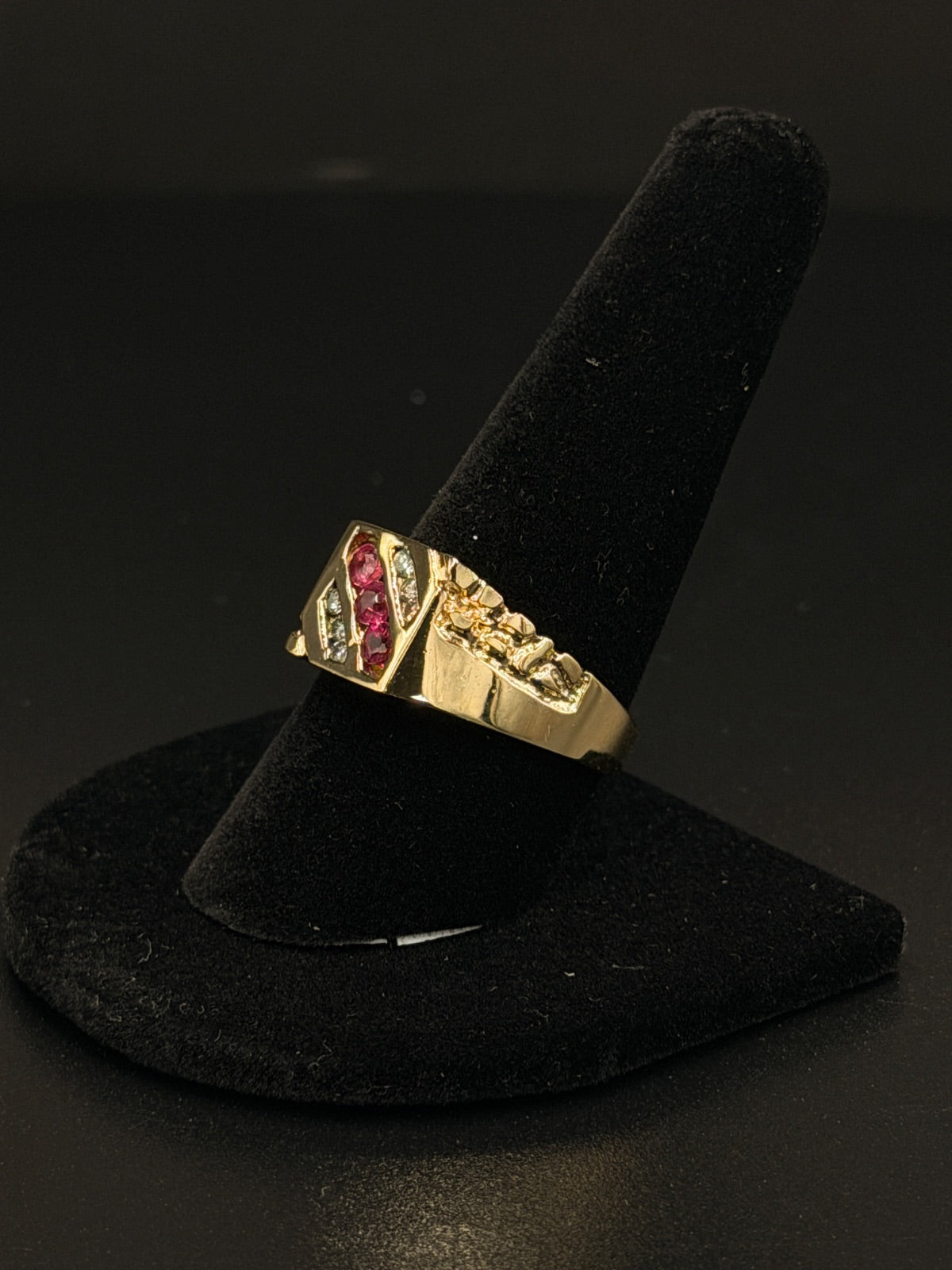 14K Gold Ring with Ruby & Diamond, Size 10