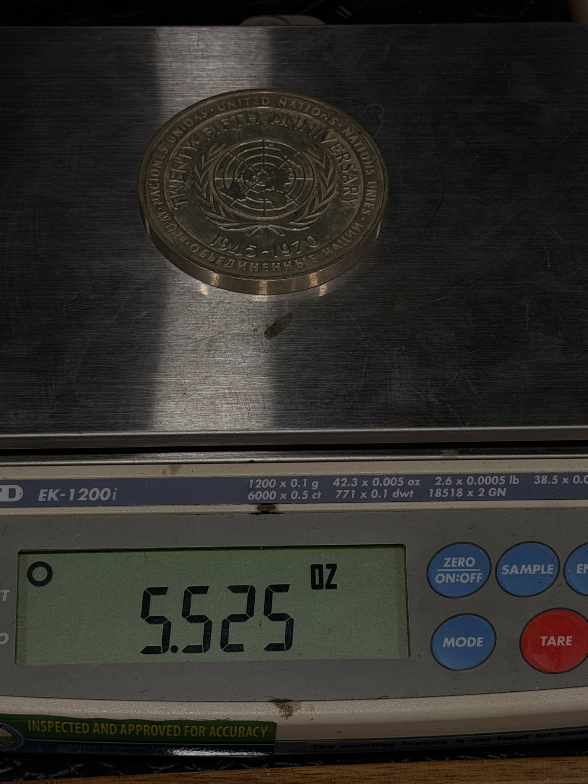 .999 Silver UN 25th Anniversary Coin 1945-1970 for sale