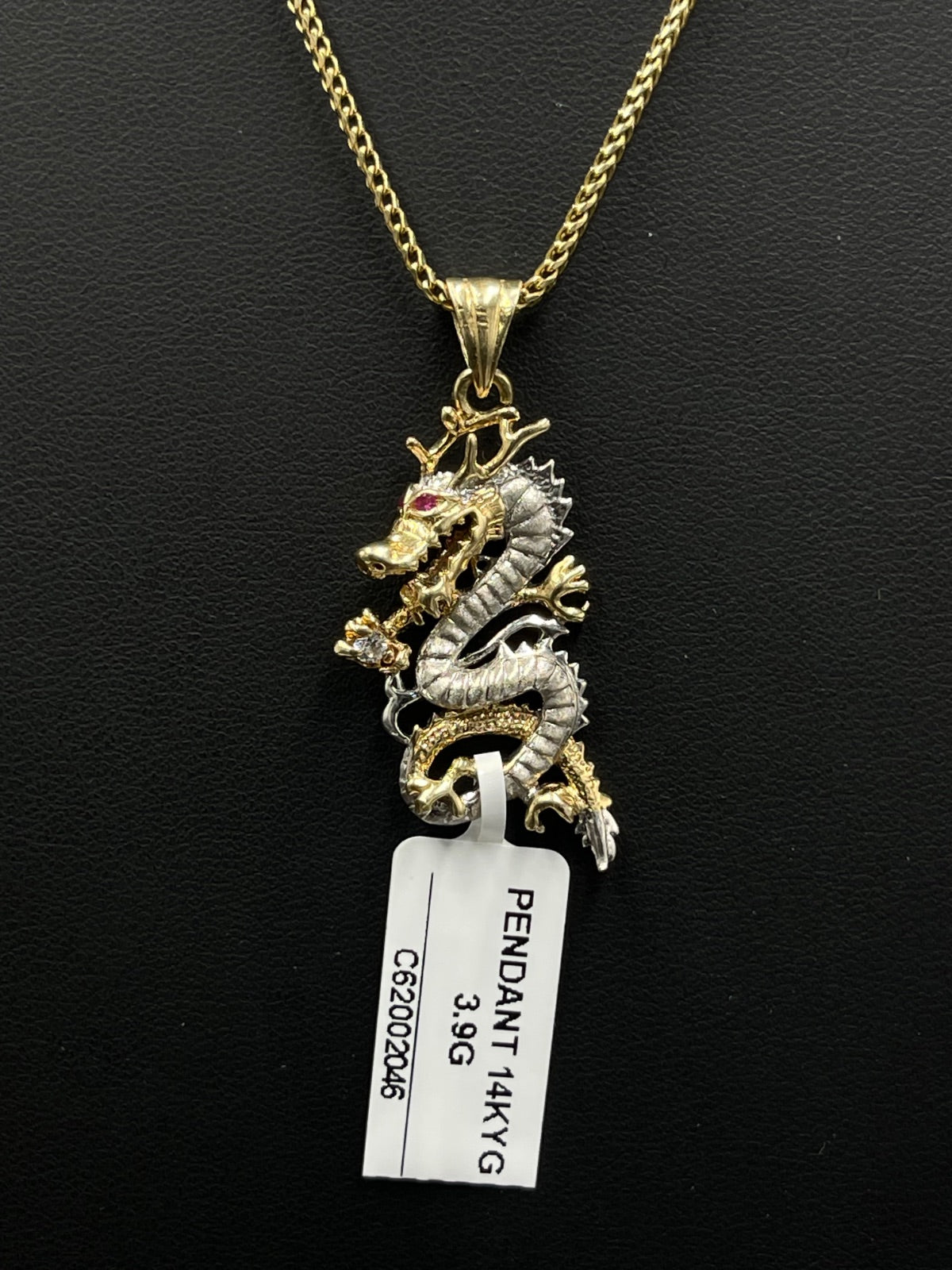 14K Gold Dragon Pendant with Ruby Accent 3.9g