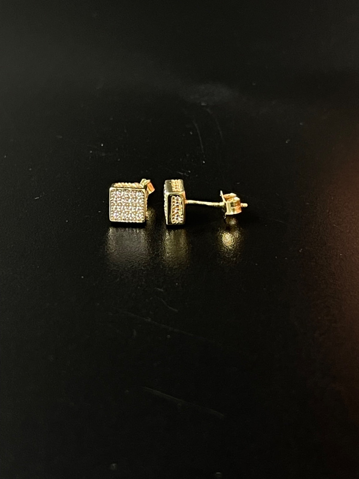 18K Gold Square Stud Earrings 6.25mm