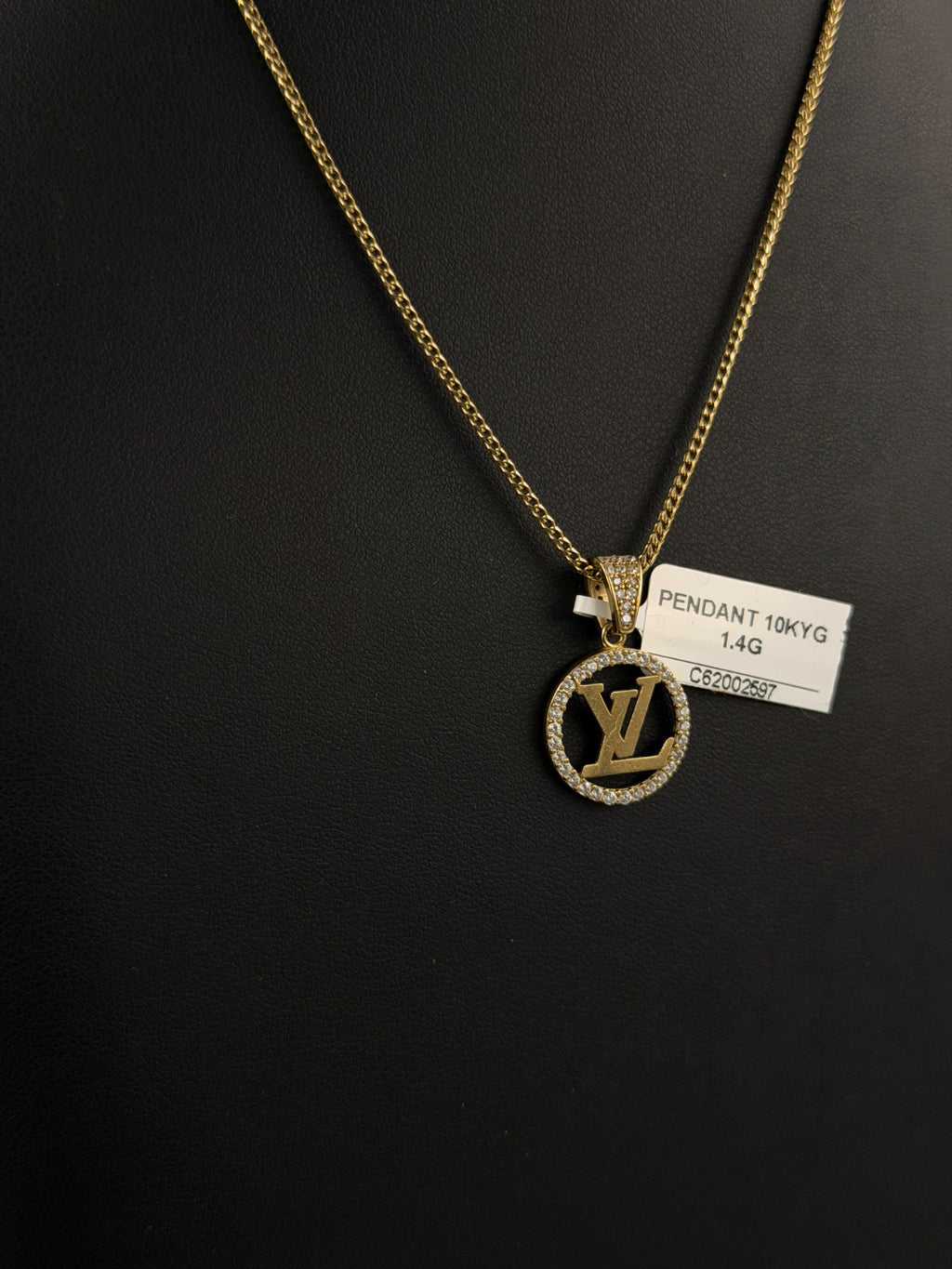 10K Gold LV Pendant Diamond Halo for Sale