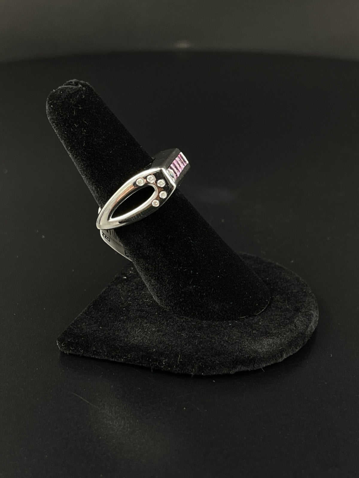 14K White Gold Ring Sapphire Diamond Size 7