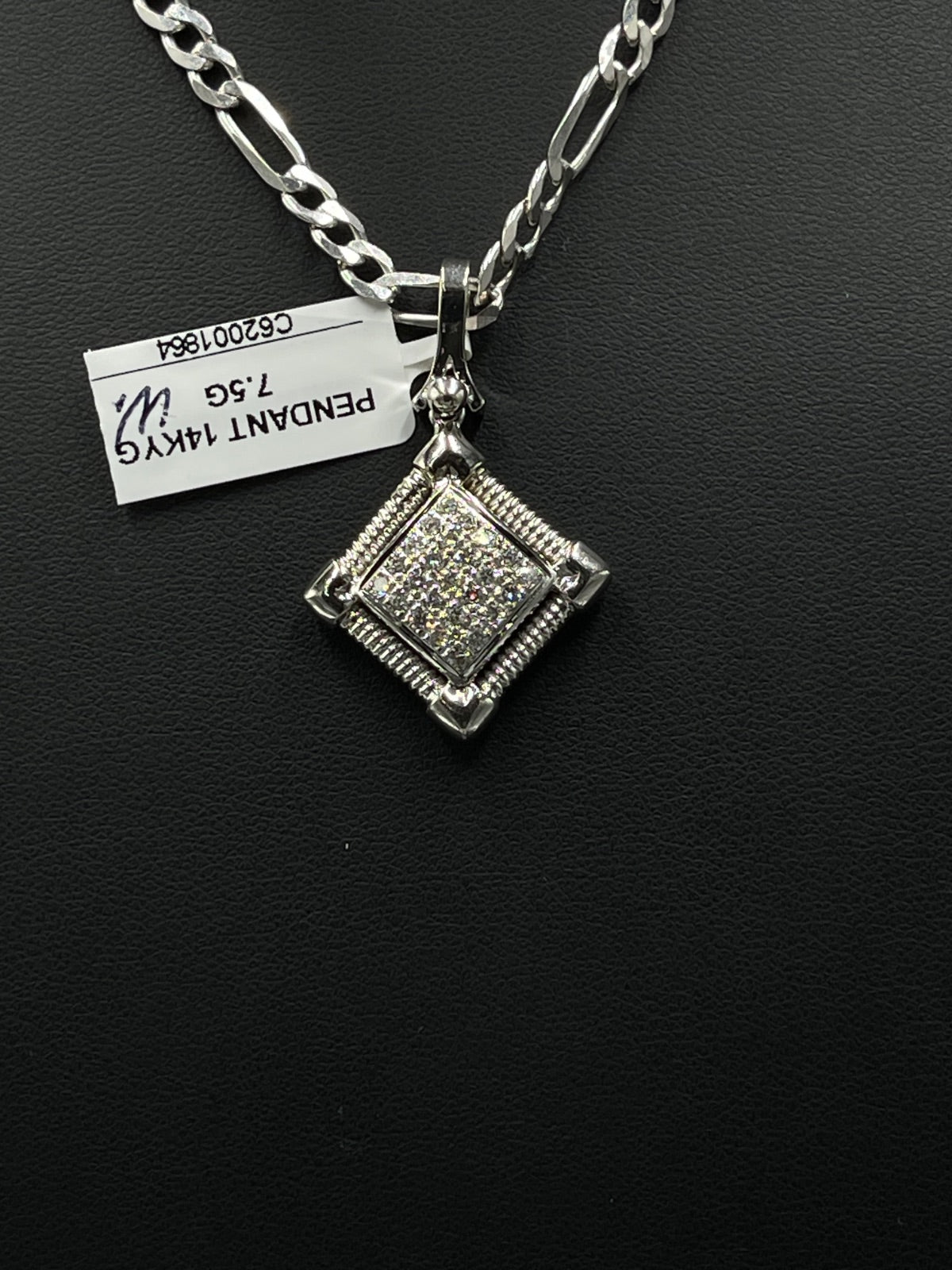 14K Gold Diamond Square Pendant 7.5 Grams 22.11mm