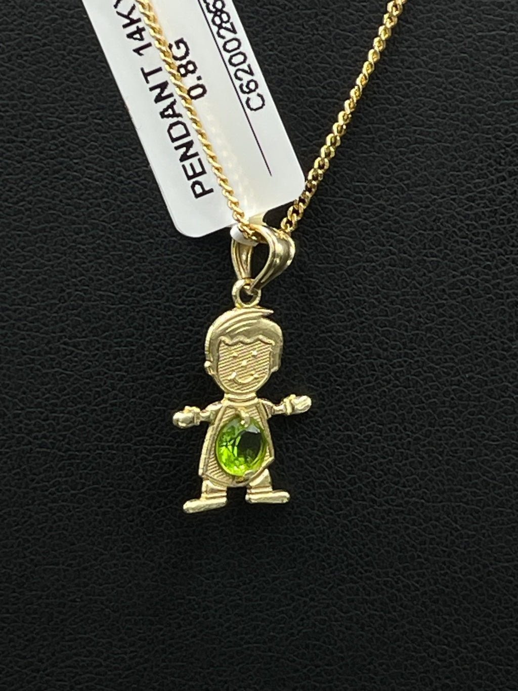 14K Gold Pendant with Green stone 
12.36mm