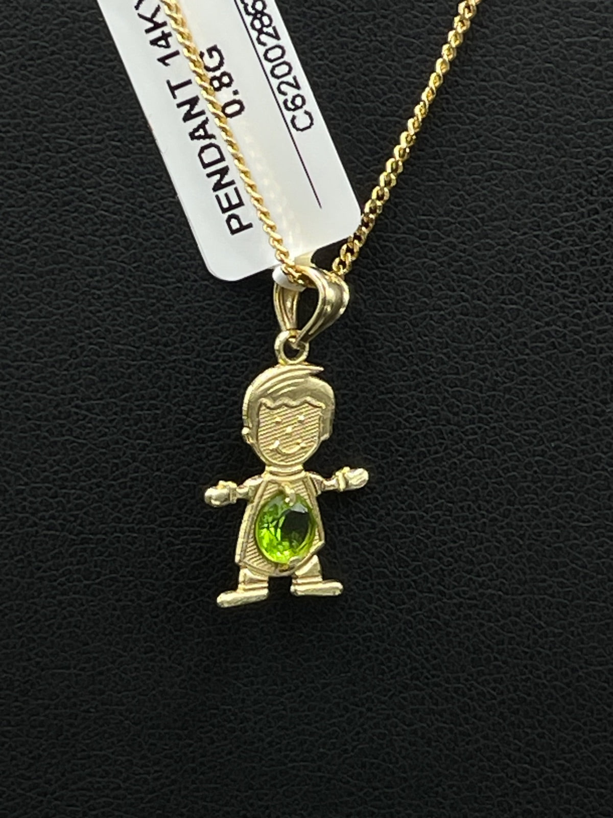 14K Gold Pendant with Green stone 
12.36mm