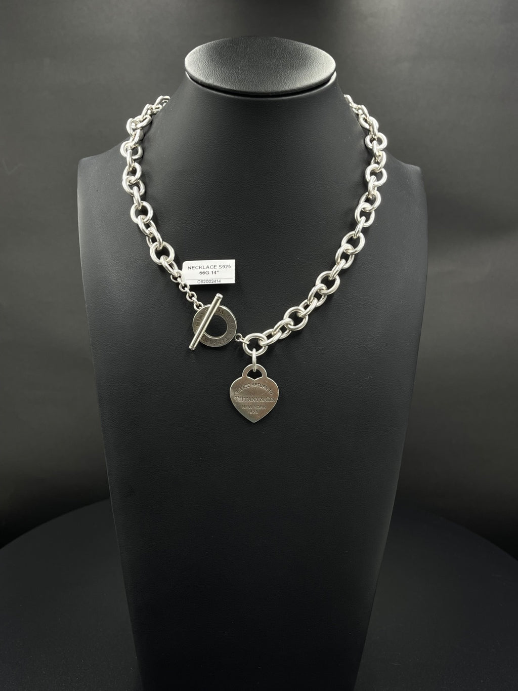 Tiffany & Co .925 sterling silver link necklace with heart charm, 14 inch, 66g | DD Pawn Loans