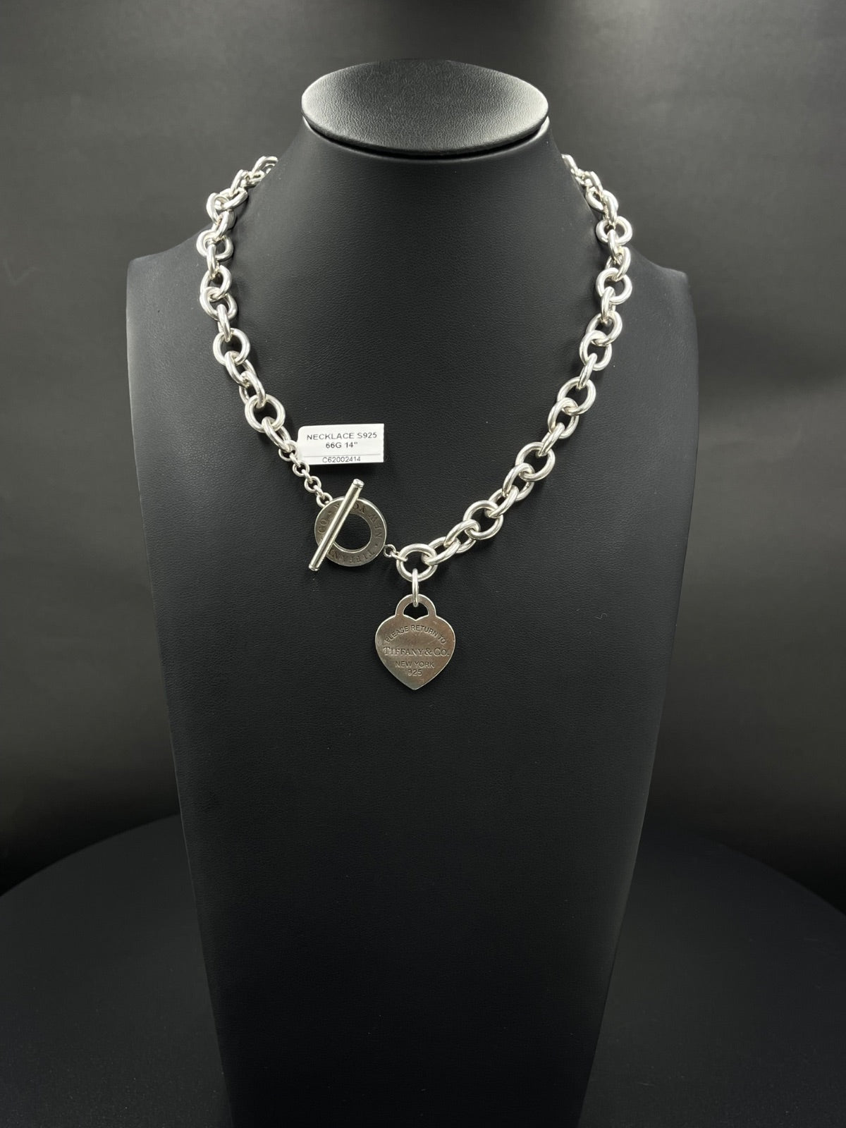 Tiffany & Co .925 sterling silver link necklace with heart charm, 14 inch, 66g | DD Pawn Loans