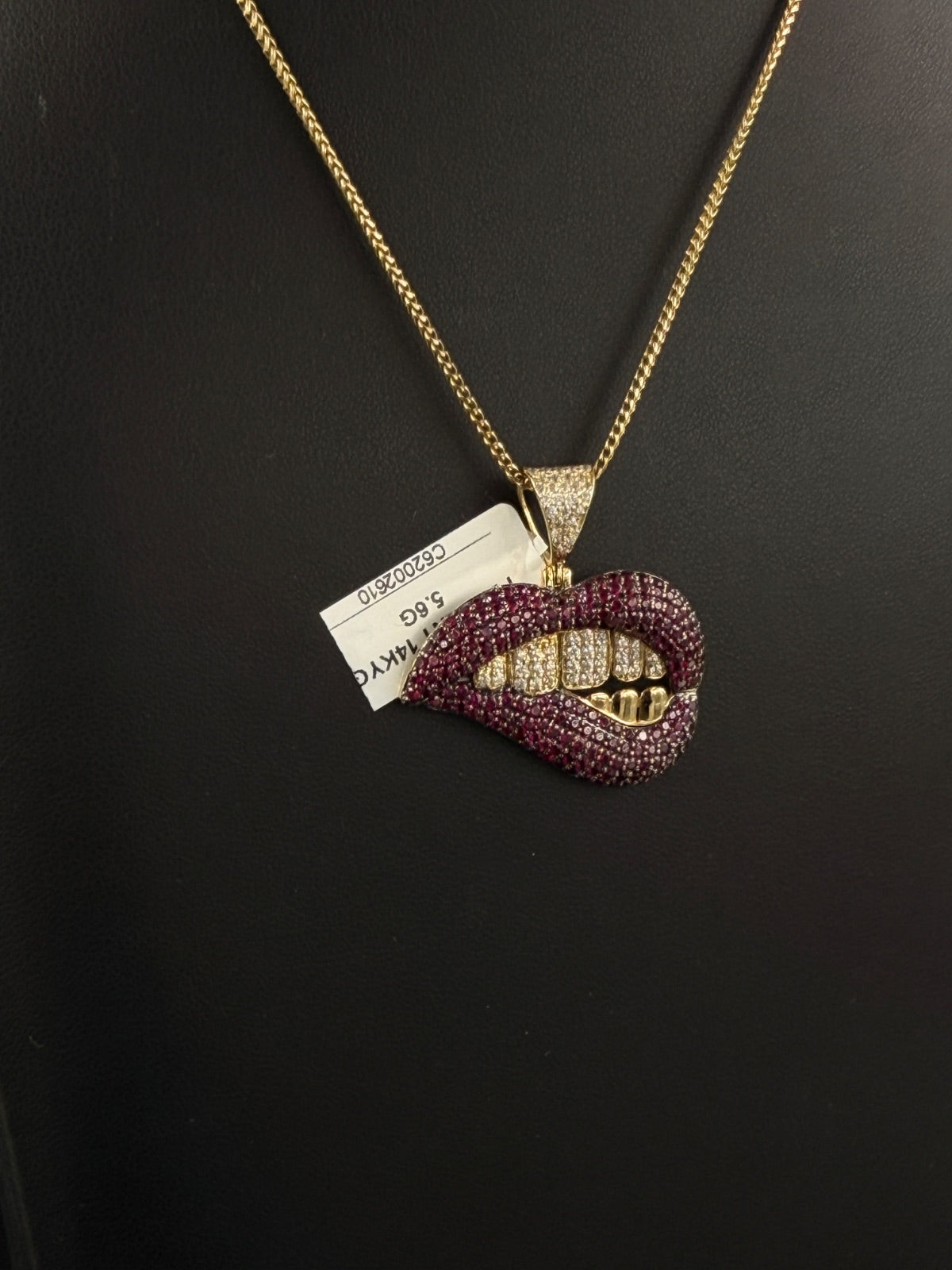 14K Gold Lips Pendant with Stones for Sale