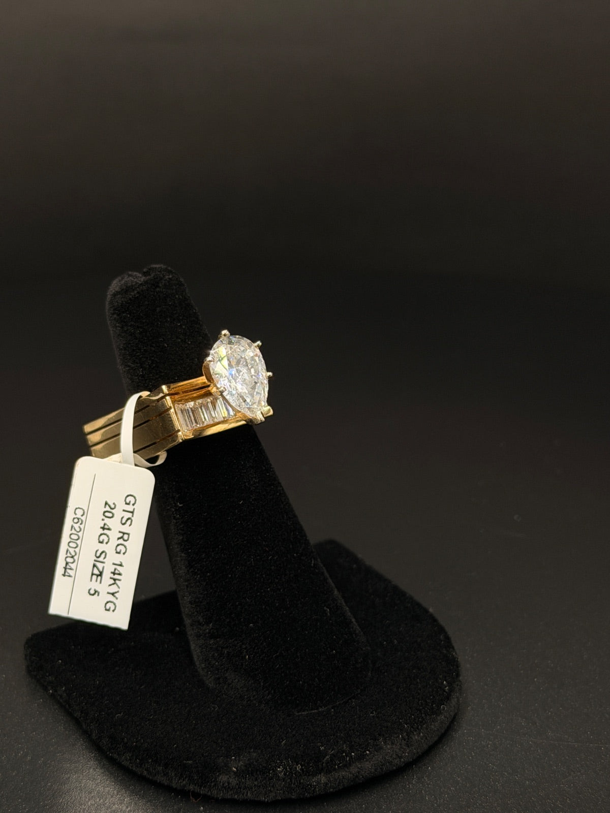 14K Yellow Gold Ring with Pear-Cut Center Stone 20.4 Grams Size 5 — photo 3