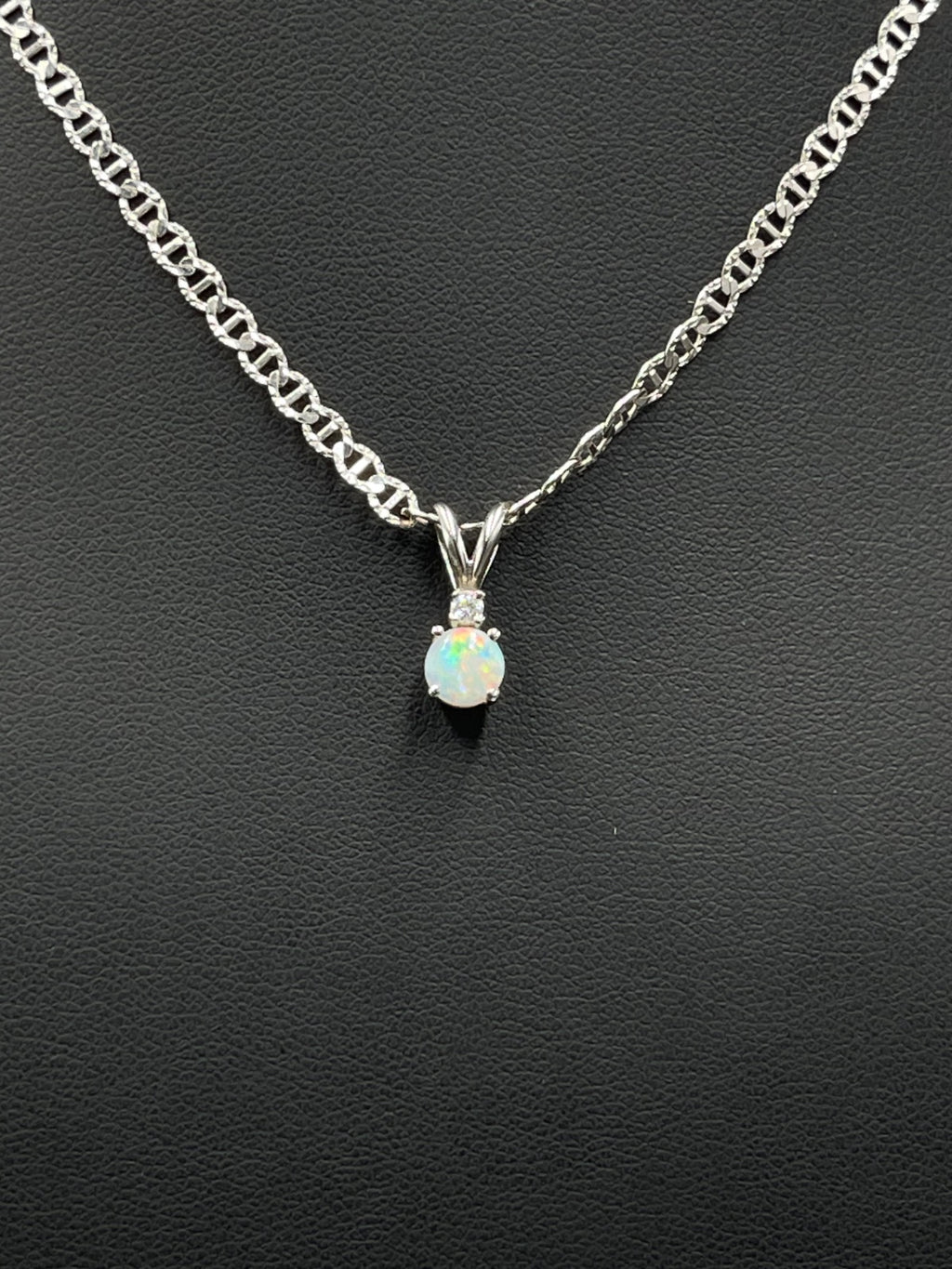 White Gold Opal & Diamond Pendant