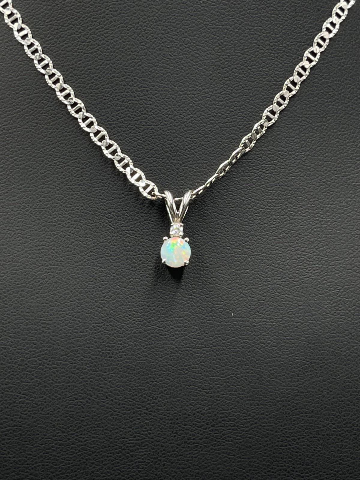 White Gold Opal & Diamond Pendant