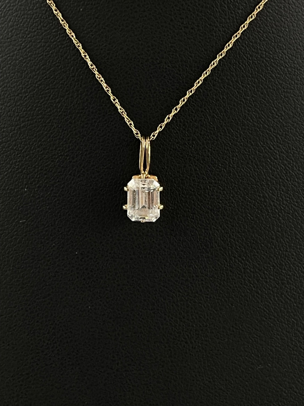14K Gold Emerald Cut Crystal Pendant