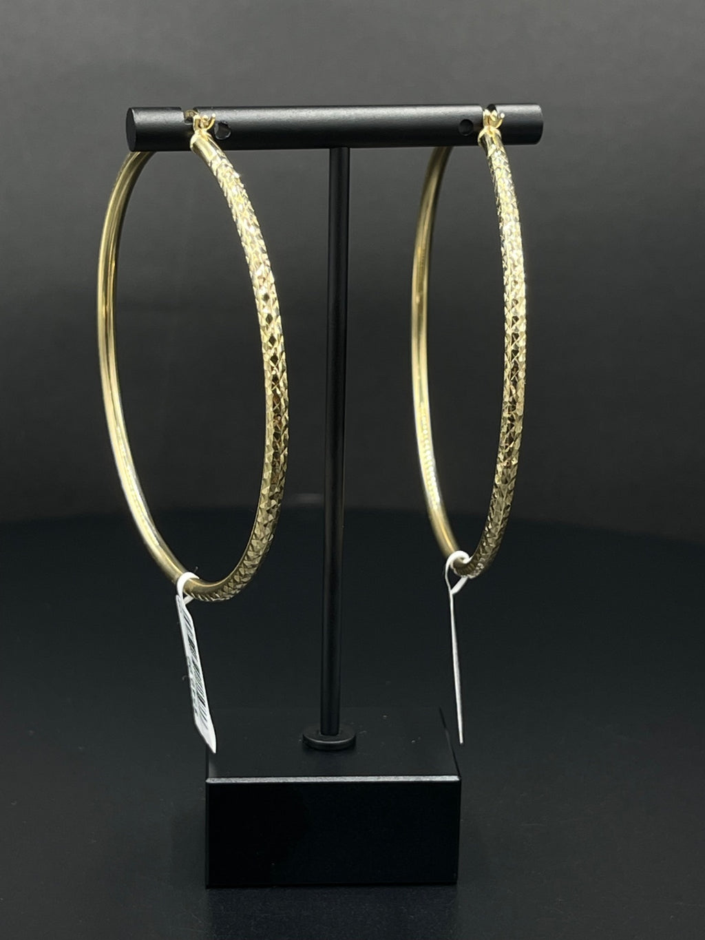 14K Gold Textured Hoop Earrings 67.84mm