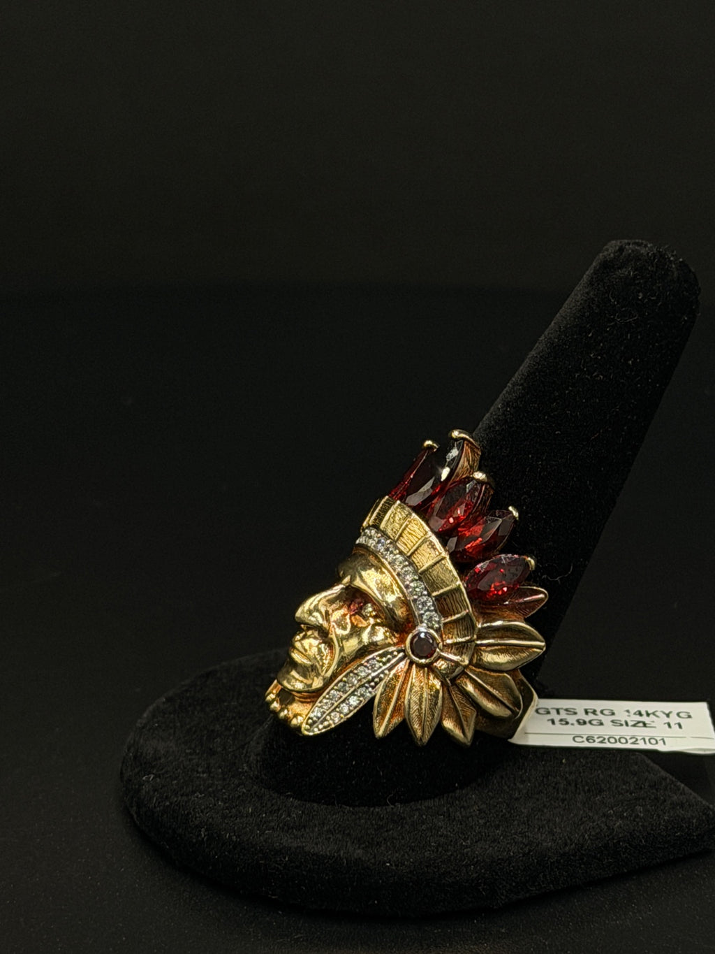 14K Gold Chief Head Ring Size 11 15.9g