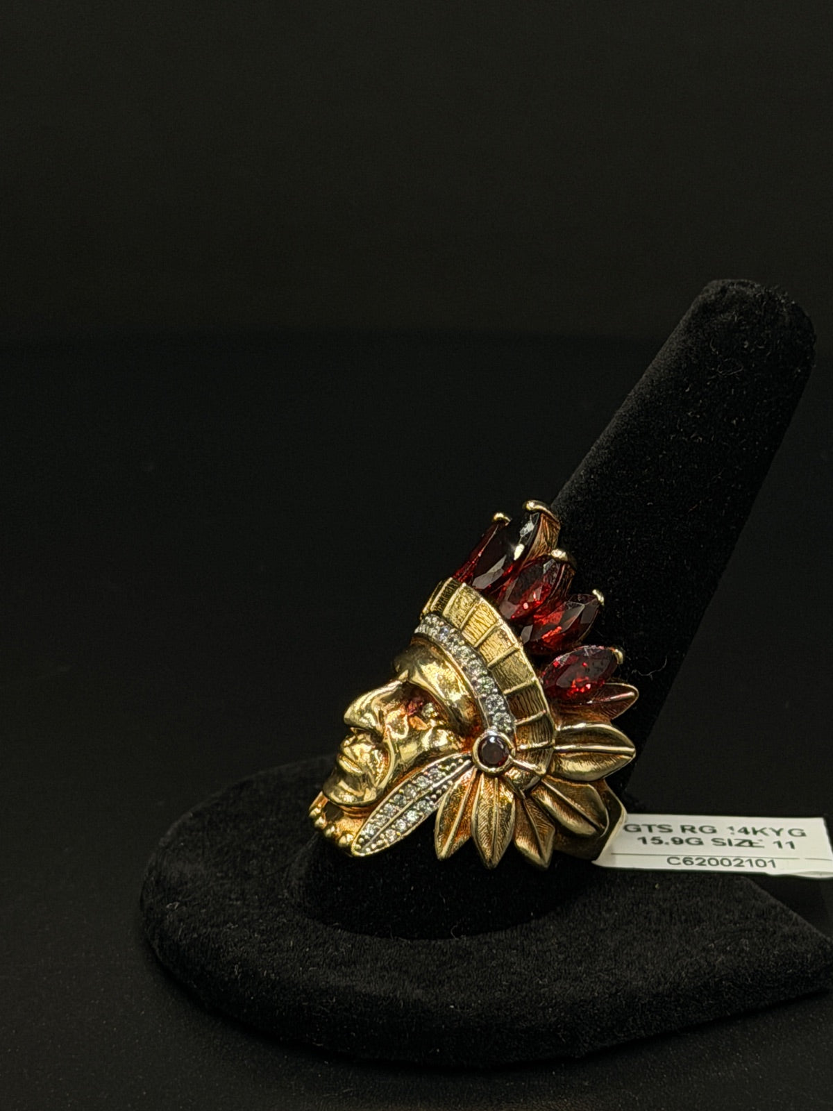 14K Gold Chief Head Ring Size 11 15.9g