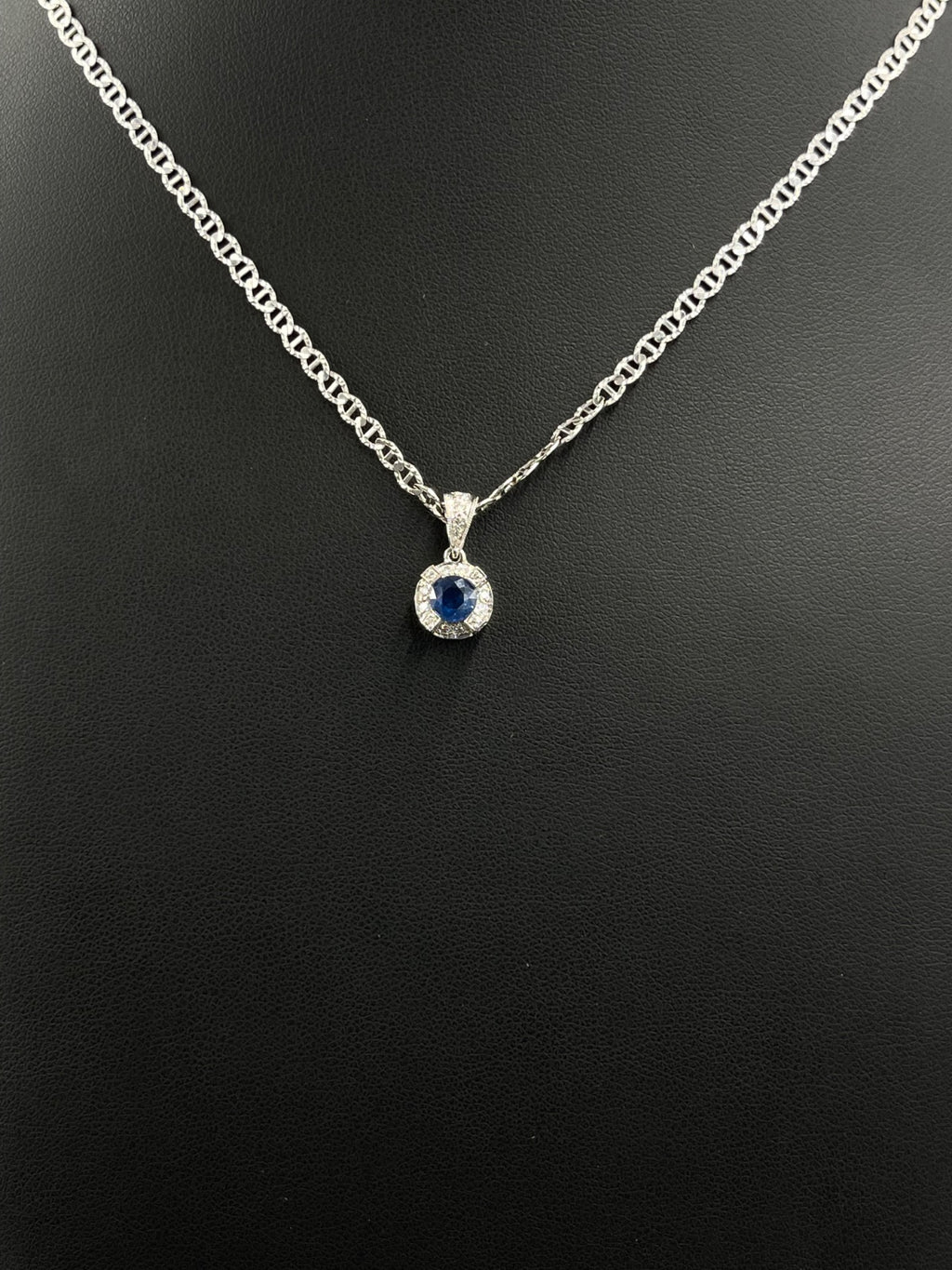 Blue Sapphire & Clear Stone Halo Pendant 2.5g — Metal Pending Verification