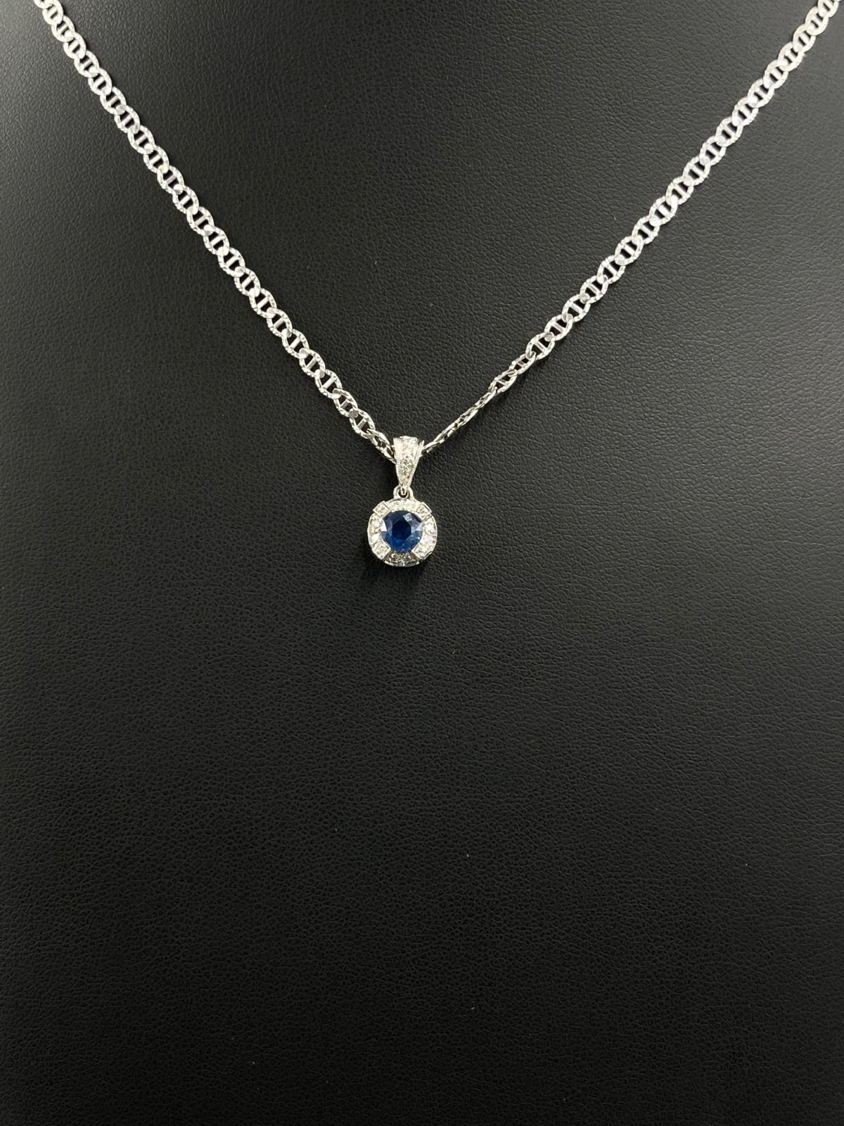 Blue Sapphire & Clear Stone Halo Pendant 2.5g — Metal Pending Verification
