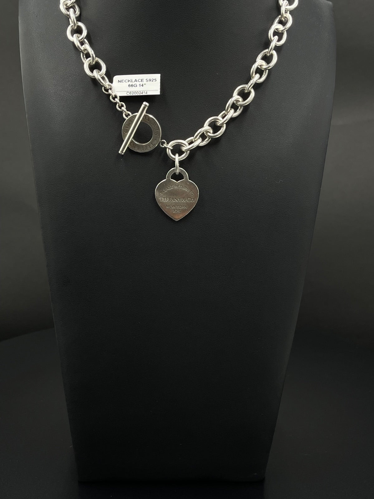 Tiffany & Co .925 sterling silver link necklace with heart charm, 14 inch, 66g | DD Pawn Loans