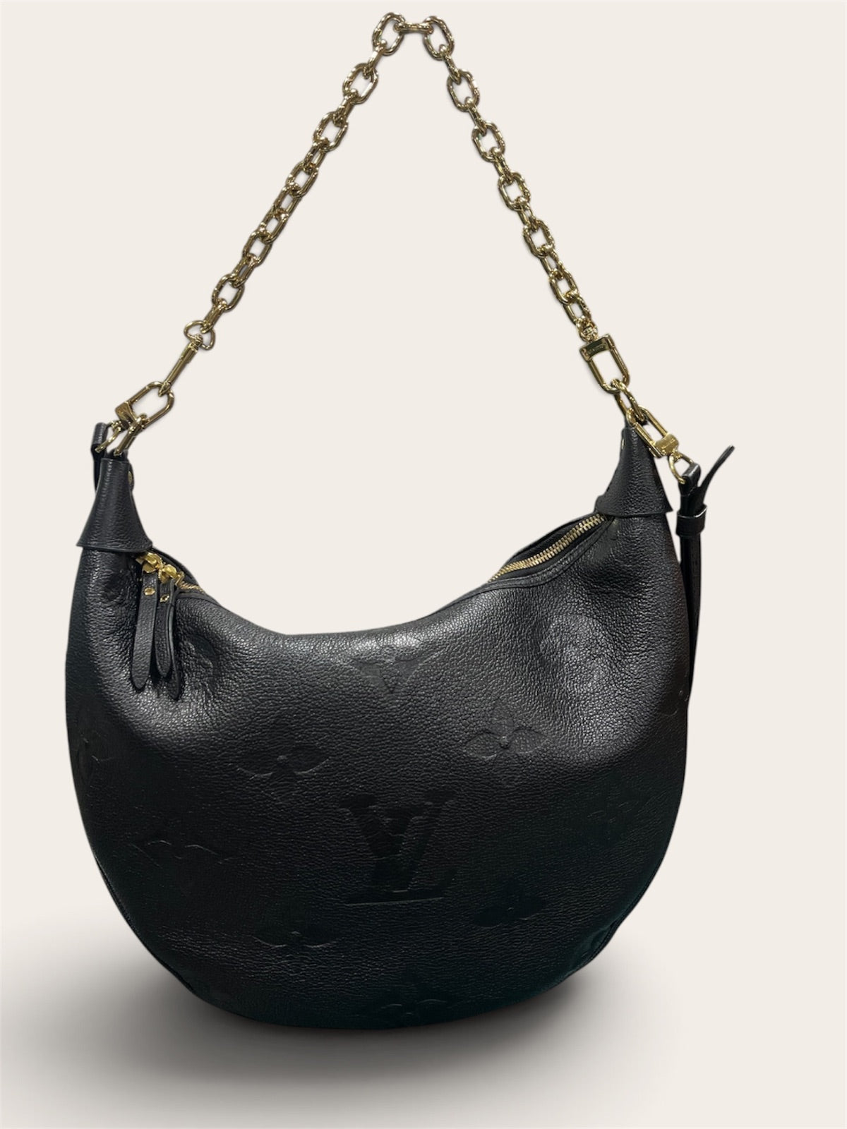 Louis Vuitton Black Hobo Bag Gold Chain