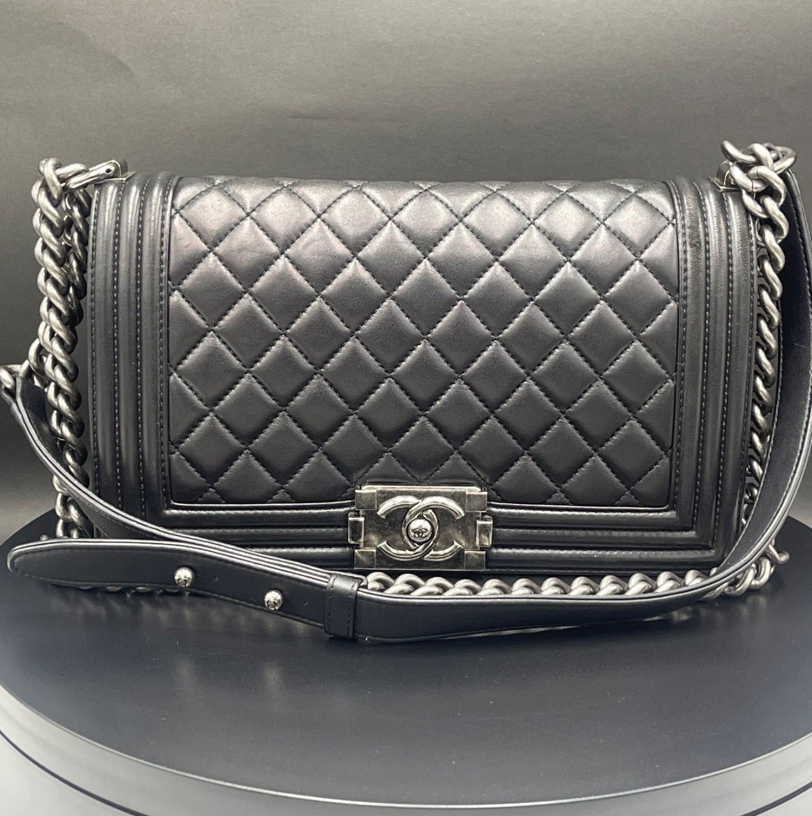 Chanel Boy Handbag Medium Calfskin Ruthenium