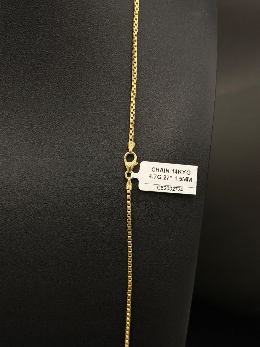 14K Yellow Gold Box Link Chain Necklace 27" 1.5mm 4.7g