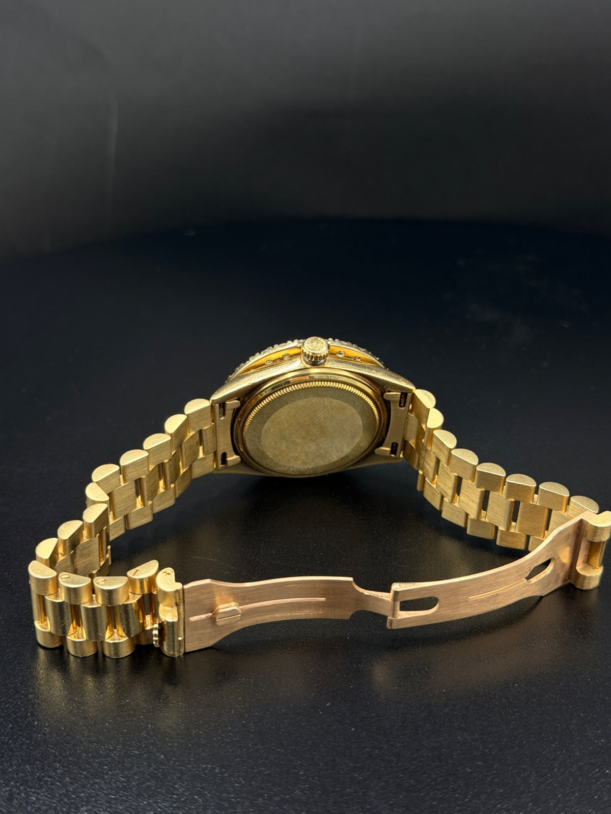 Rolex Datejust 1601 36mm 18K Yellow Gold Watch, Black Diamond Dial, Aftermarket Diamond Bezel — photo 4