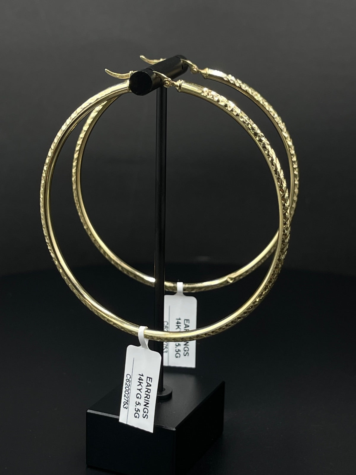 14K Gold Textured Hoop Earrings 67.84mm