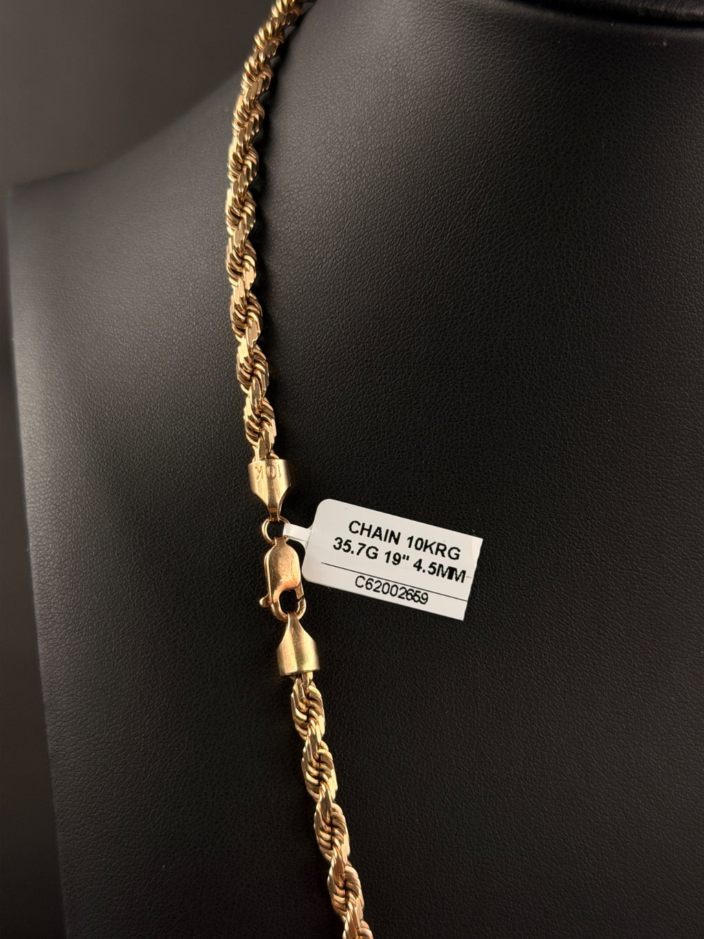 10K Gold Rope Chain Necklace 19 in 4.5mm