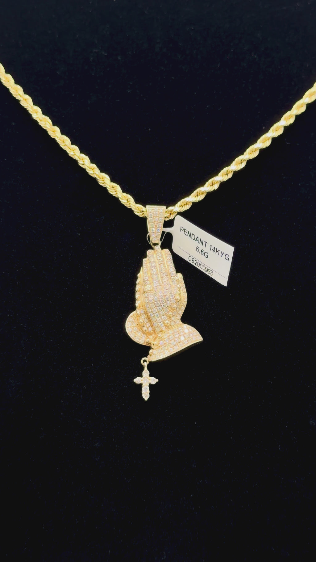 14K Gold Praying Hands Pendant with Natural Stones